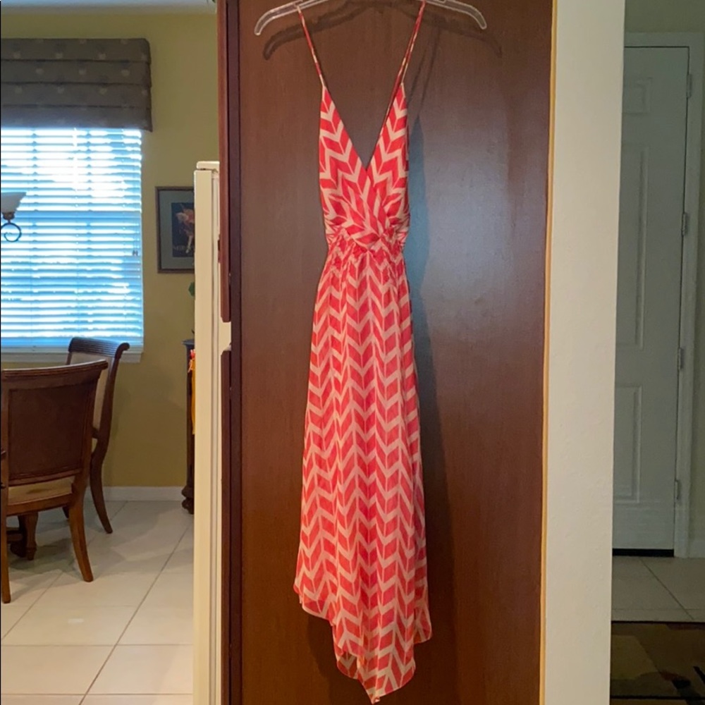 BCBGMaxAzria Coral and White Chevron Maxi Dress